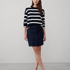Linen Blend Navy A-line Skirt
